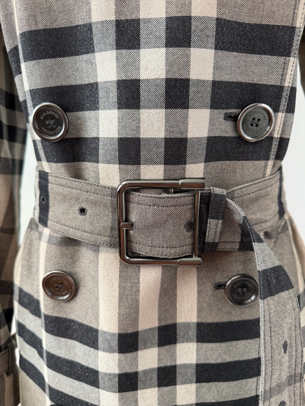 BURBERRY LONDON | Check Plaid Trench Coat Belt Double Breasted Metallic US 8 - Picture 7 of 15